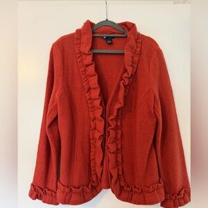 Carole Little Rust Ruffle-Trim Knit Cardigan